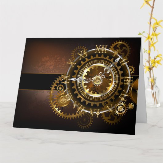 Steampunk clock karte (Gelbe Blume)