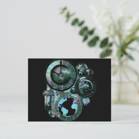 Steampunk Clock Postkarte (Stehend Vorderseite)