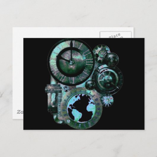 Steampunk Clock Postkarte (Vorne/Hinten)
