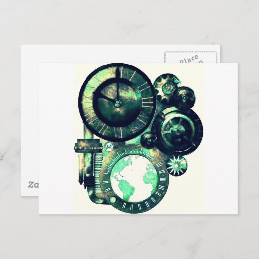Steampunk Clock Postkarte (Vorne/Hinten)