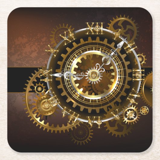 Steampunk clock rechteckiger pappuntersetzer (Vorderseite)