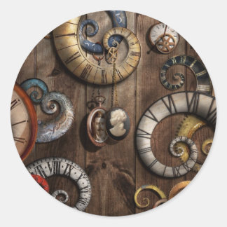 Steampunk - Clock - Time machine Runder Aufkleber