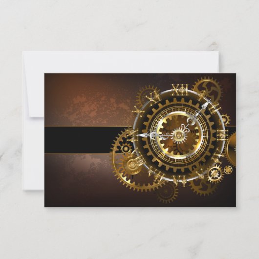 Steampunk clock with antique gears RSVP karte (Vorderseite)