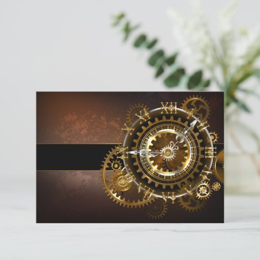 Steampunk clock with antique gears RSVP karte (Stehend Vorderseite)
