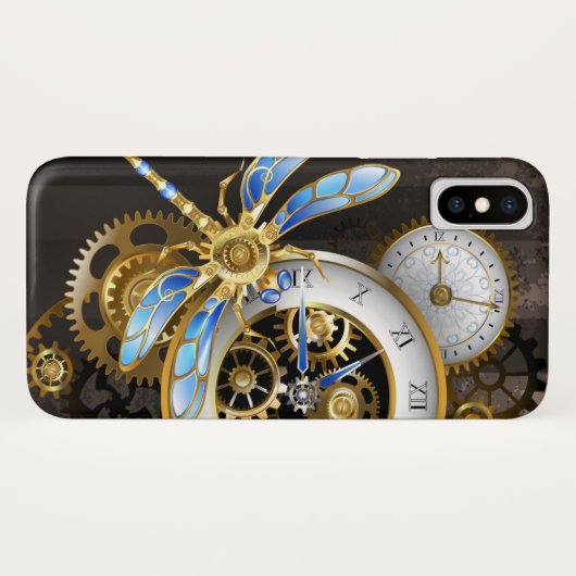 Steampunk Clock with Mechanical Dragonfly Case-Mate iPhone Hülle (Rückseite (Horizontal))