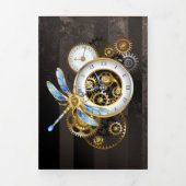 Steampunk Clock with Mechanical Dragonfly Dreifach Gefaltete Ankündigung (Cover)