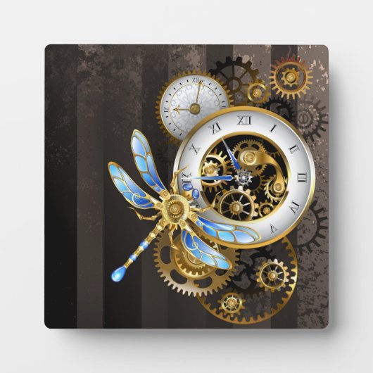 Steampunk Clock with Mechanical Dragonfly Fotoplatte (Vorderseite)