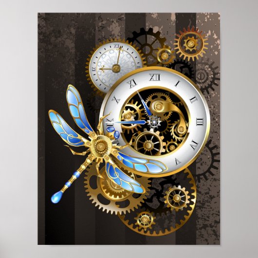 Steampunk Clock with Mechanical Dragonfly Poster (Vorne)