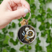 Steampunk Clock with Mechanical Dragonfly Schlüsselanhänger (Hand)