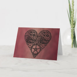 Steampunk Clock Works and Gear Heart Feiertagskarte