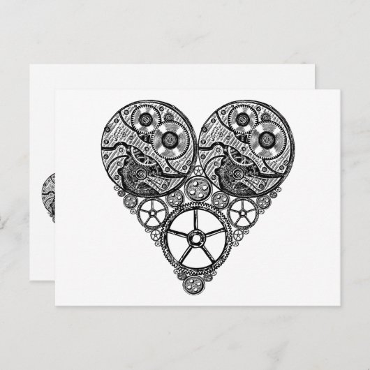 Steampunk  Clock Works and Gear Heart Postkarte (Vorne/Hinten)