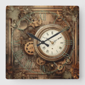 Steampunk Clocks & Gears Wall Clock Quadratische Wanduhr (Vorderseite)