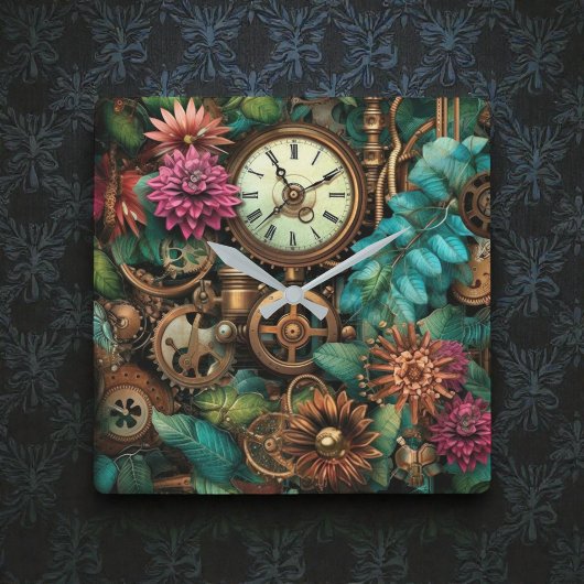 Steampunk Clocks & Gears Wall Clock Quadratische Wanduhr