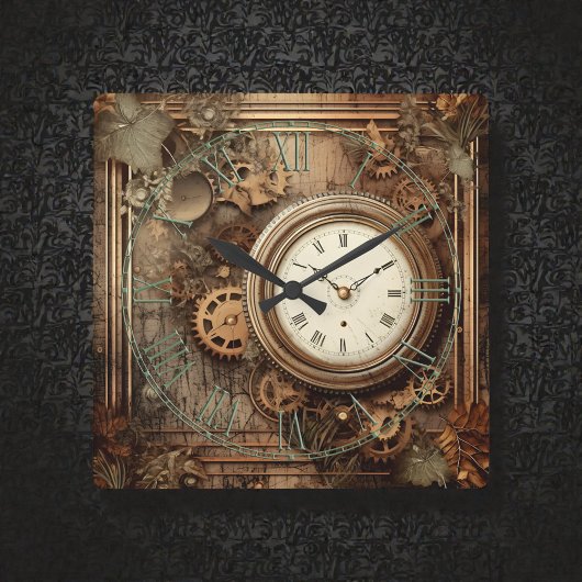 Steampunk Clocks & Gears Wall Clock Quadratische Wanduhr