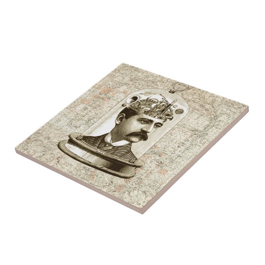 Steampunk clockwork brain head in jar fliese (Seite)