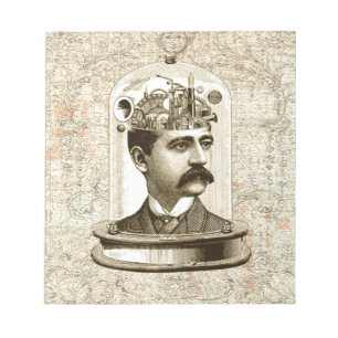 Steampunk clockwork brain head in jar notizblock