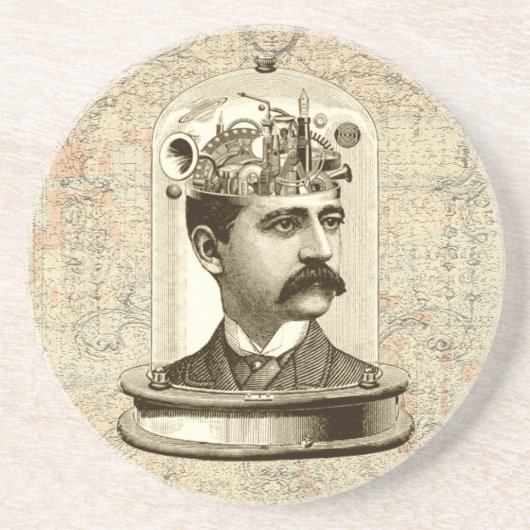Steampunk clockwork brain head in jar untersetzer (Vorne)