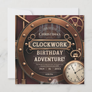 Steampunk Clockwork Vintag Geburtstagsparty Einladung