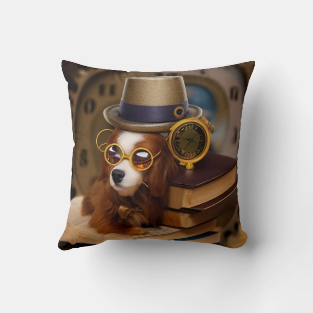 Steampunk Cocker spaniel mit Büchern Throw Kissen (Rückseite)