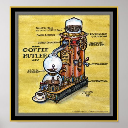 Steampunk Coffee Butler drucken Poster (Vorne)