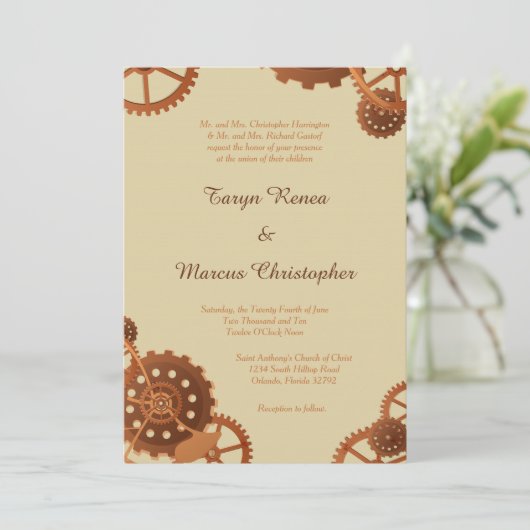 Steampunk Cogs and Gears 12x18 Wedding Einladung (Stehend Vorderseite)