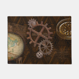 Steampunk Cogs , Gears, Globe & Skelton Key Fußmatte