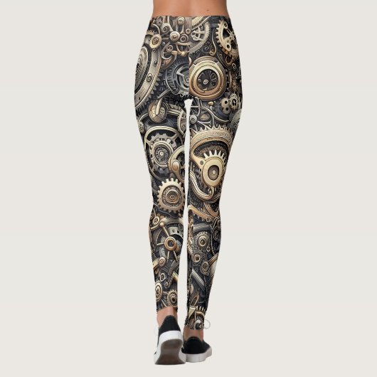 Steampunk Cogs & Gears Muster Leggings (Rückseite)