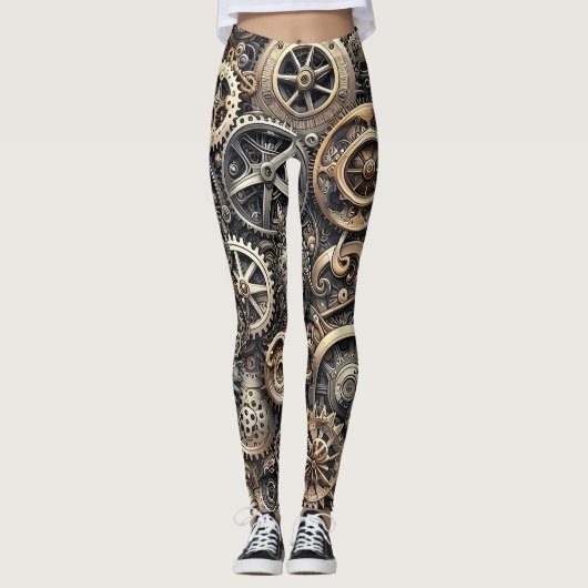 Steampunk Cogs & Gears Muster Leggings (Vorderseite)