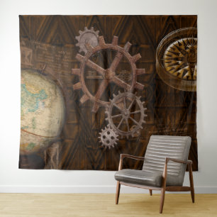 Steampunk Cogs , Gears & Skeleton Key Wandteppich