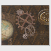 Steampunk Cogs , Gears & World Globe Design Geschenkpapier (Flach)