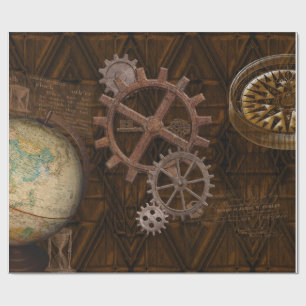 Steampunk Cogs , Gears & World Globe Design Geschenkpapier