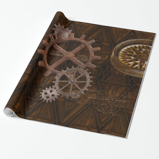 Steampunk Cogs , Gears & World Globe Design Geschenkpapier (Ungerollt)