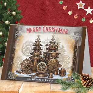 Steampunk Cogs Machinery Trees Frohe Weihnachten