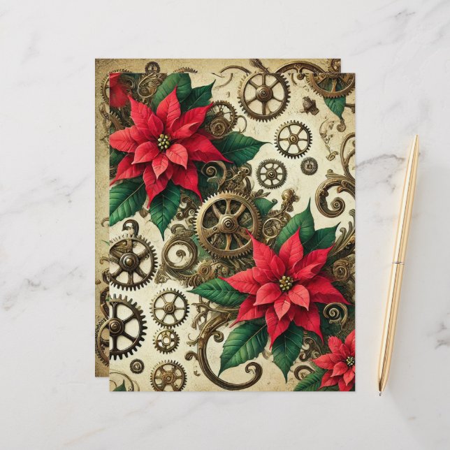Steampunk-Cogs und -Gears mit Poinsettia (Vorderseite/Rückseite Beispiel)