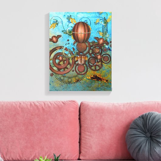 Steampunk Collage Aqua & Copper Canvas Print Leinwanddruck (Insitu (Wohnzimmer))