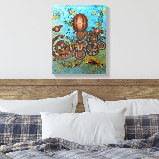 Steampunk Collage Aqua & Copper Canvas Print Leinwanddruck (Insitu (Schlafzimmer))