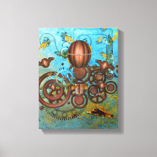Steampunk-Collage Aqua & Kupfer Leinwanddruck