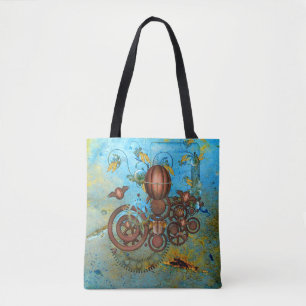 Steampunk Collage Aqua Kupfer Tote Bag Tasche
