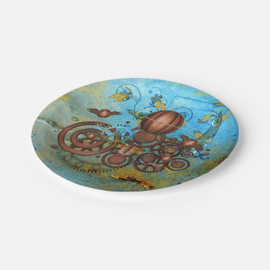 Steampunk Collage Aqua Kupferpapier Teller (Schrägansicht)