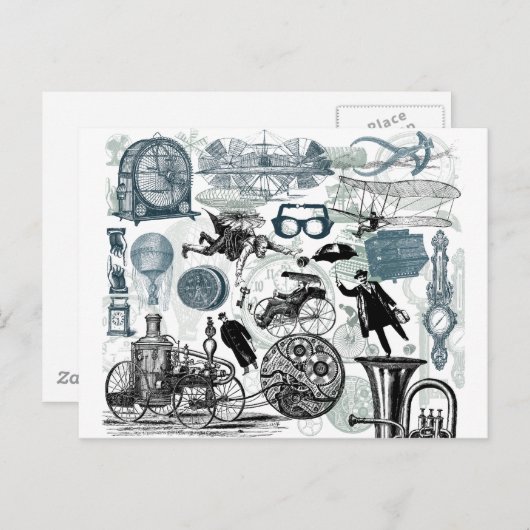 Steampunk Collage Colorized Postkarte (Vorne/Hinten)