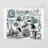 Steampunk Collage Colorized Postkarte (Vorderseite)