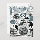 Steampunk Collage Colorized Postkarte (Vorne/Hinten)