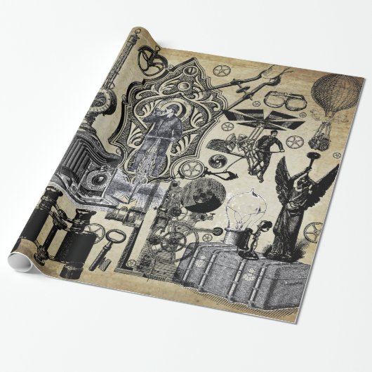 Steampunk-Collage-Geschenkpapier Geschenkpapier (Ungerollt)
