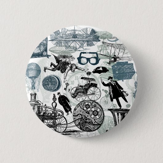 Steampunk Collage koloriert Button (Vorderseite)