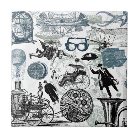 Steampunk Collage koloriert Fliese (Vorderseite)