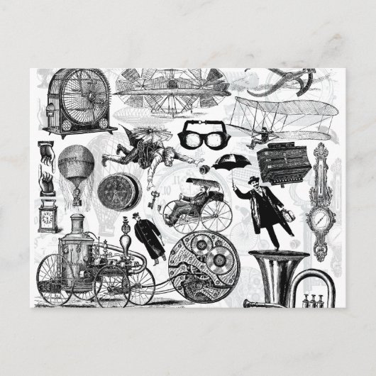 Steampunk Collage Nummer 2 Postkarte (Vorderseite)
