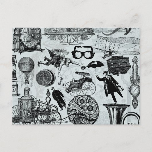 Steampunk Collage Nummer 2 Postkarte (Vorderseite)