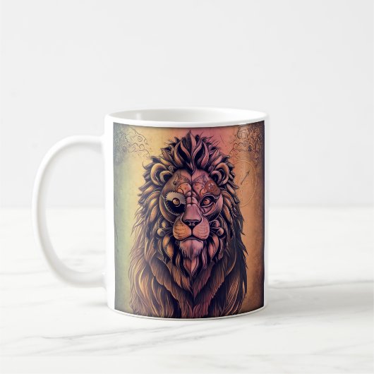 Steampunk Color Gradient Rustikale Lion Kaffeetasse (Links)