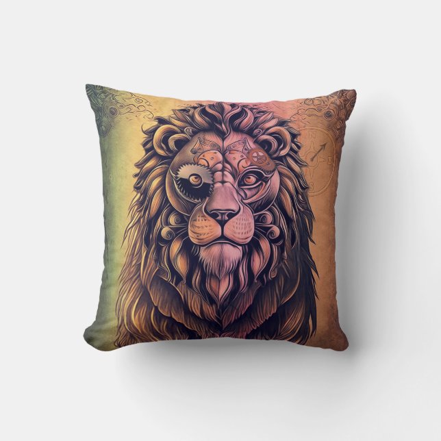 Steampunk Color Gradient Rustikale Lion Kissen (Vorderseite)