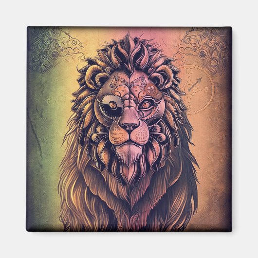 Steampunk Color Gradient Rustikale Lion Magnet (Vorne)